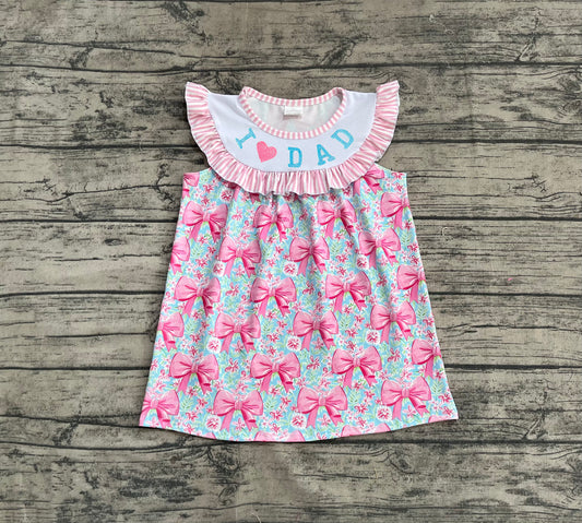 presale GSD2534 Baby Girls Pink Flutter Sleeves I Love Dad Floral Bows Knee Length Dresses   D 4.16