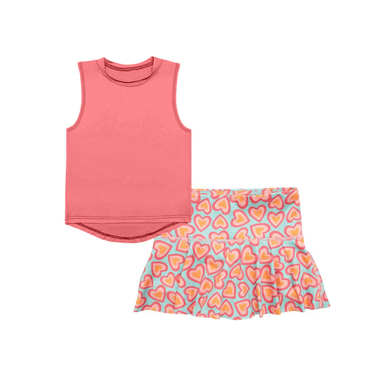 presale GSD2535 Baby Girls Peach Sleeveless Vest Top Hearts Skirts Yoga Activity Set  D 4.25