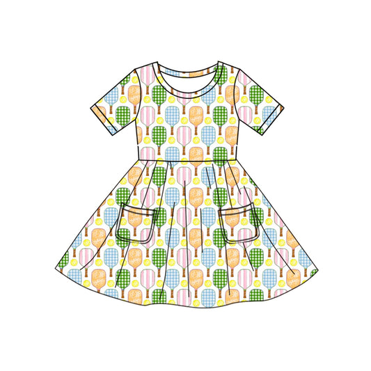 presale GSD2547 White short-sleeved dress with colorful racket pockets  D 5.6