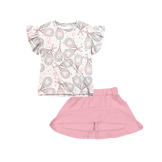 presale GSD2549 Baby Girls Tennis Ruffle Shirt Top Pink Skorts Skirt Sets  D 5.6