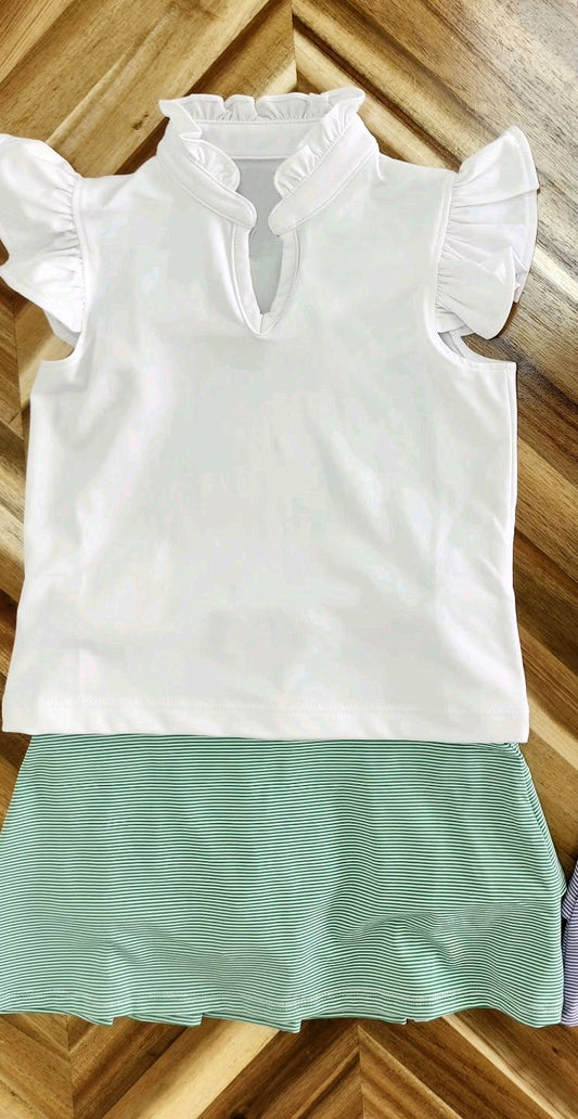 presale GSD2554 White lace flying sleeves green striped skirt suit  D 5.7