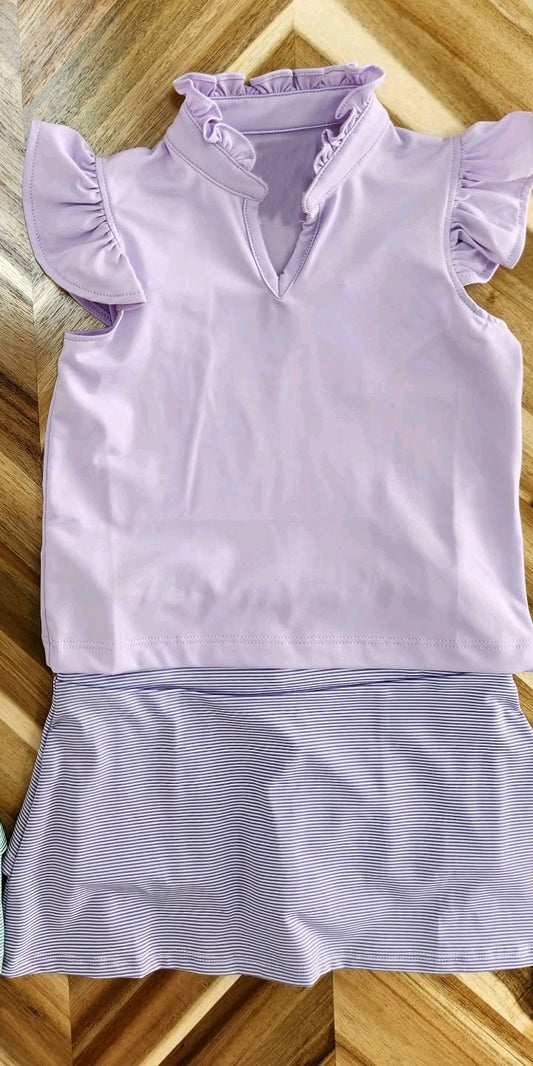 presale GSD2555  Purple Lace Flying Sleeve Striped Skirt Suit  D 5.7