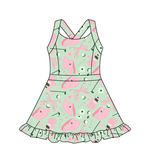 presale GSD2569 Baby Girls Strap Green Golf Hats Activity Wear Yoga Knee Length Dresses  D 5.8