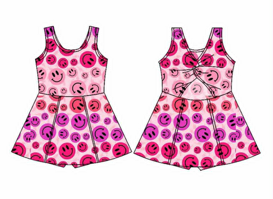 presale GSD2655 Baby Girls Sleeveless Hot Pink Smiles Yoga Short Knee Length Dresses  D 6.2