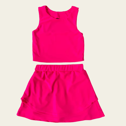 presale GSD2658  Baby Girls Sleeveless Hot Pink Vest Top Short Skirts Yoga Set  D 6.2
