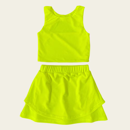 presale GSD2661  Baby Girls Sleeveless Light Yellow Vest Top Short Skirts Yoga Set D 6.2