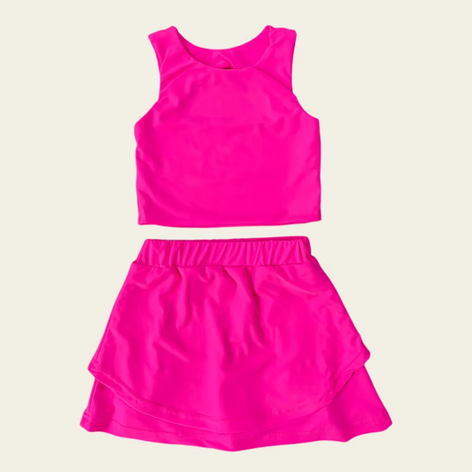 presale GSD2663 Baby Girls Sleeveless Rose Red Vest Top Short Skirts Yoga Set  D 6.2