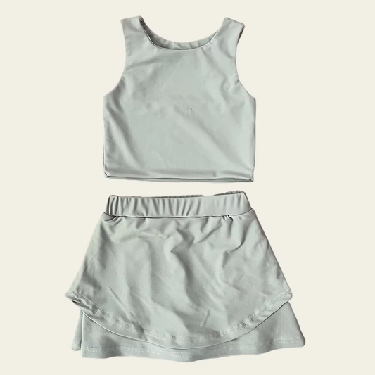 presale GSD2664  Baby Girls Sleeveless Gray Vest Top Short Skirts Yoga Set D 6.2