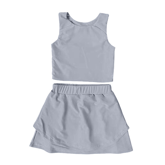 presale GSD2667 Baby Girls Sleeveless Lavebder Vest Top Short Skirts Yoga Set  D 6.2