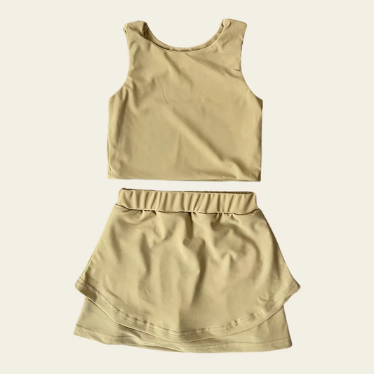 presale GSD2668 Baby Girls Sleeveless Lavebder Vest Top Short Skirts Yoga Set  D 6.2