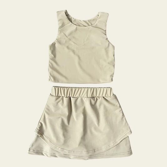 presale GSD2669  Baby Girls Sleeveless Light Gray Vest Top Short Skirts Yoga Set  D 6.2