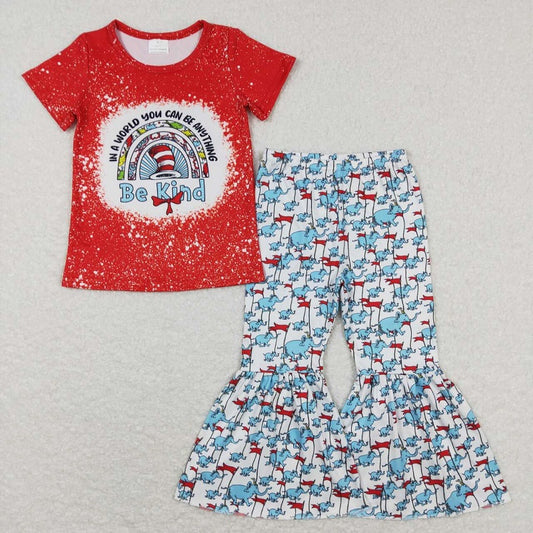 GSPO1115 Girls Rainbow Red White Short Sleeve Pants Suit