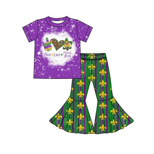 presale GSPO1764 Carnival Hand Gesture Love Heart Purple Short Sleeve Striped Trousers Suit   2024 10.14