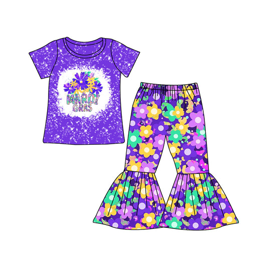presale GSPO1765  Mardi gras letter flower carnival purple short-sleeved trousers suit 2024 10.14