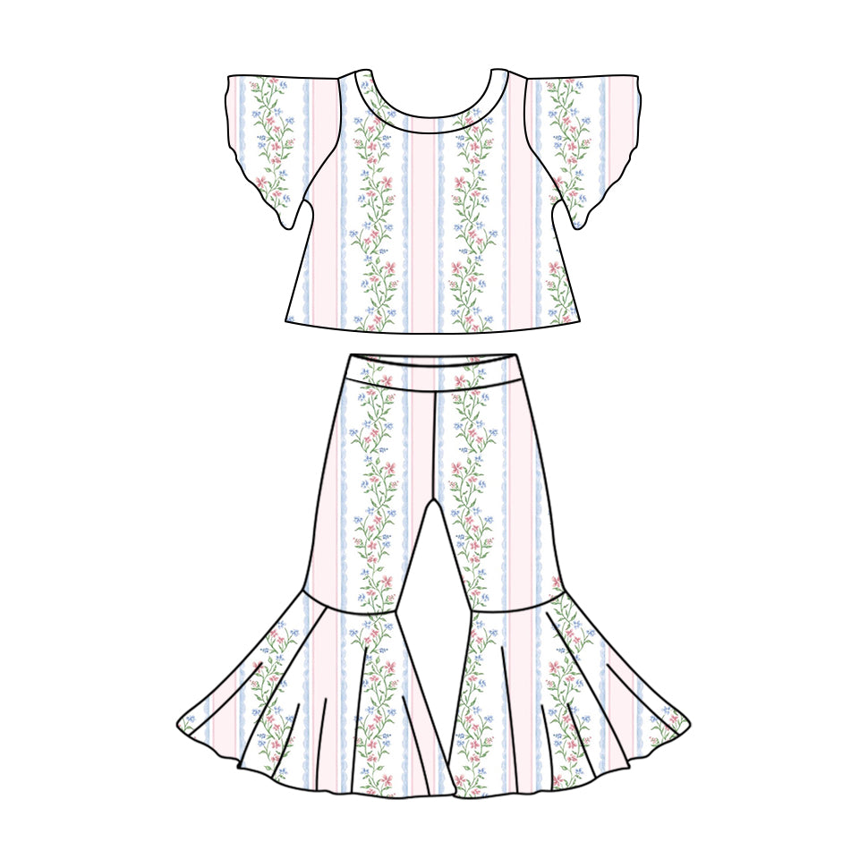 presale GSPO1825  Flower and leaf pink and white striped flying sleeve trousers suit 2024 .11.9