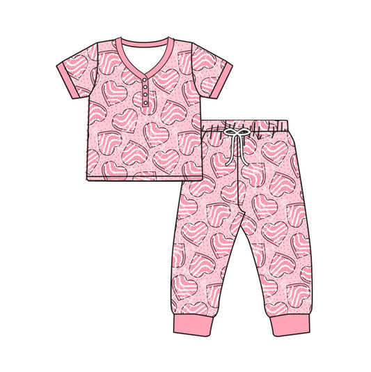 presale GSPO1859  Adult female Valentine's Day love cookies pink short-sleeved long pants pajamas set 2024 11.28