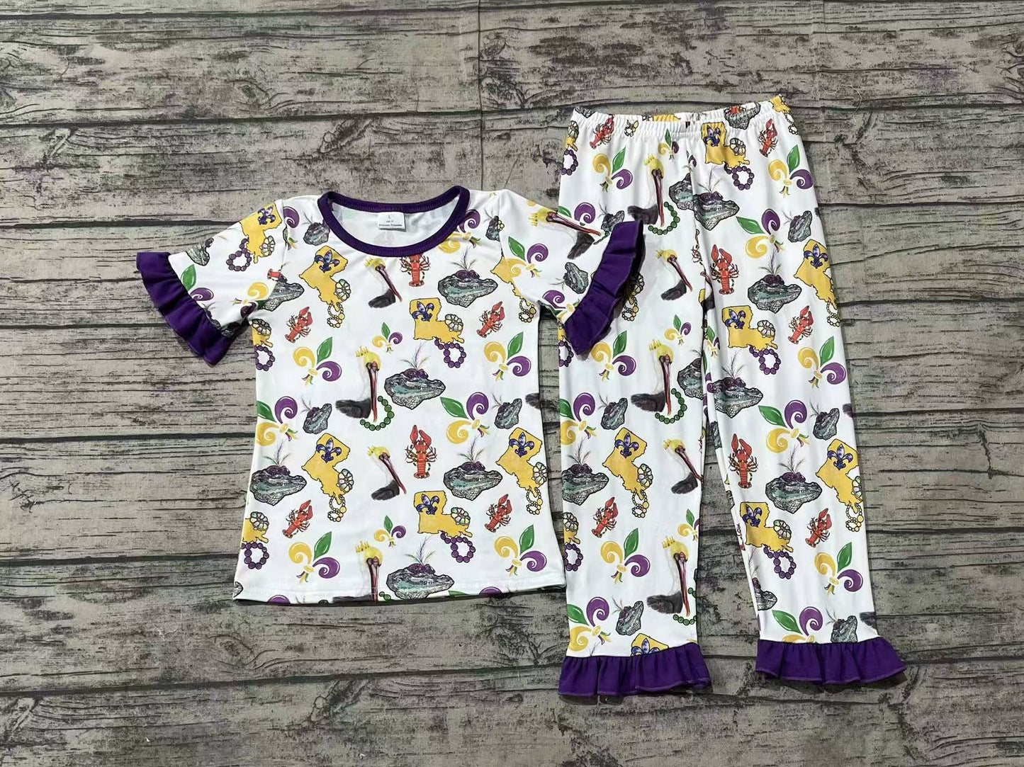 GSPO1921  Baby Girls Mardi Gras Bird Crawfish Shirt Pants Pajamas Clothes Sets