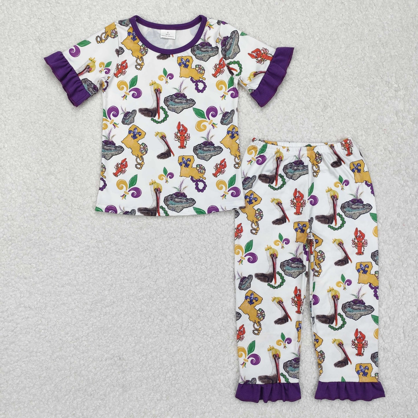 GSPO1921  Baby Girls Mardi Gras Bird Crawfish Shirt Pants Pajamas Clothes Sets