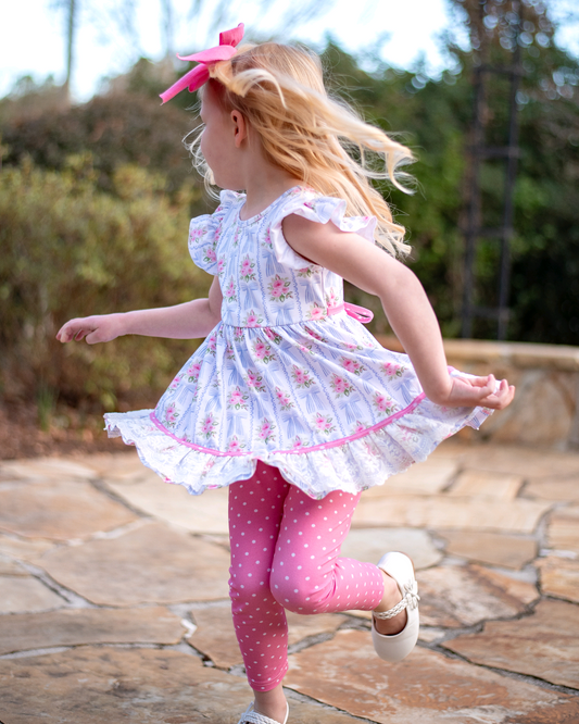 Custom Flower Stripe Bowknot Pattern Lace White Fly Sleeve Polka Dot Rose Red Trousers Set  D 5.20