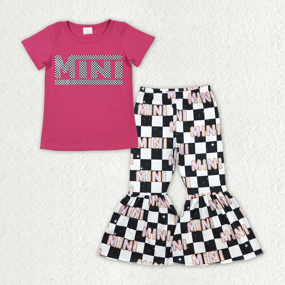 GSPO1947 Baby Girls Mini Top Checkered Bell Bottom Pants Clothing Sets