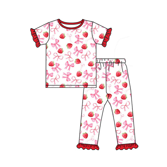 presale GSPO1980  Baby Girls Strawberry Bows Shirts Pants Pajamas Clothes Sets 2025 1.3