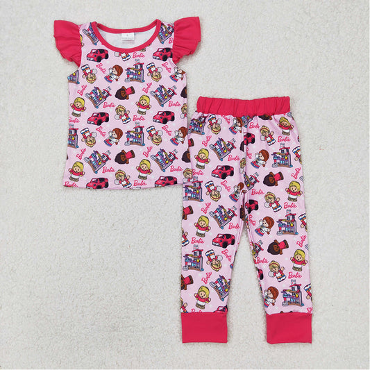 GSPO1996  Baby Girls Doll Pink Top Pants Pajamas Clothes Sets  D 3.17