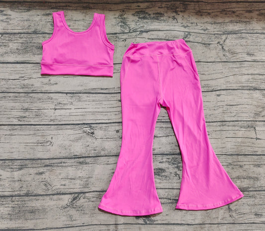 presale GSPO2002 Baby Girls Dark Pink Yoga Vest Bell Bottom Pants Active Wear Clothes Sets  D 4.16