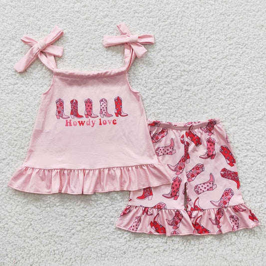 GSSO0270 HOWDY pink boots suspenders set  D 4.10