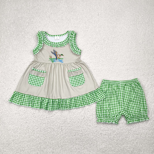 GSSO0848  Baby Girls Duck Green Checkered Tunic Top Shorts Clothes Sets D 4.9