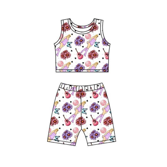 pre-order  GSSO0995 Flower butterfly white sleeveless shorts suit