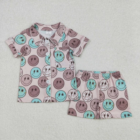 GSSO1545  Star Brown Short Sleeve Shorts Pajama Set