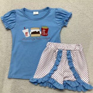 presale GSSO1575 Food Blue Short Sleeve Polka Dot Lace Shorts Set  2024 11.7