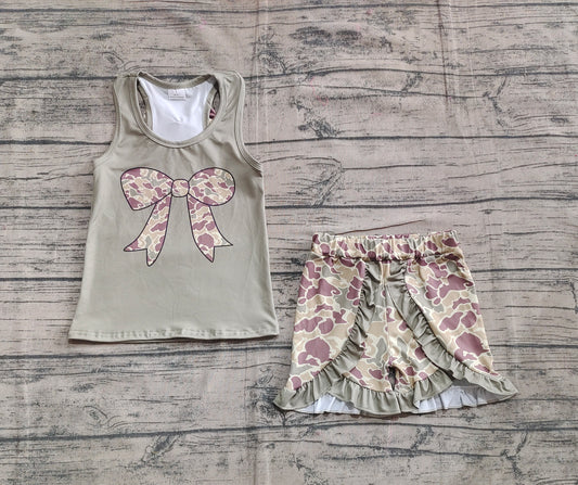 presale GSSO1629 Baby Girls Dark Green Bows Vest Ruffle Shorts Clothes Sets D 5.15