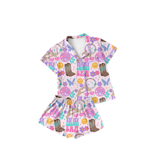 Custom Letter Boots Light Ball Pink Short Sleeve Shorts Pajama Set D 5.20
