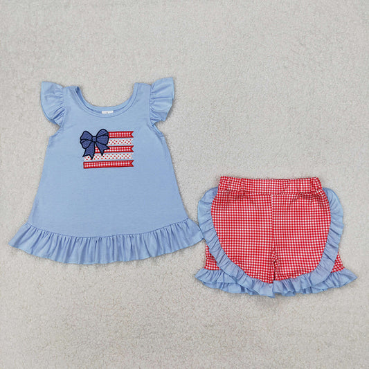 GSSO1822  Baby Girls Flags Bows Tunic Ruffle Shorts Clothes Sets D 3.15