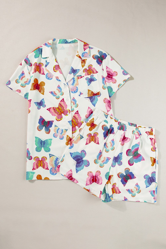 presale GSSO1945 Adult women butterfly pattern white short-sleeved shorts pajama set  2025 1.4
