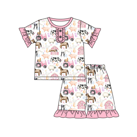presale GSSO1947  Birthday Cake Farm Animal House Pink and White Short Sleeve Shorts Pajama Set  2025 1.4