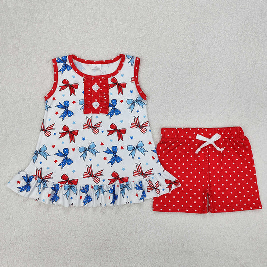 GSSO1991  Baby Girls 4th Of July Bows Tunic Shorts Sets  D 3.14