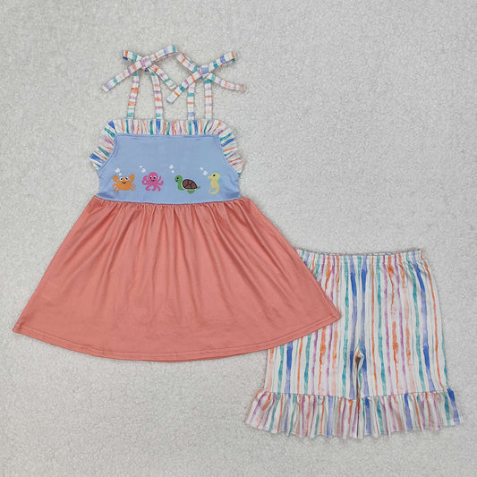 GSSO2016  Baby Girls Sea Animals Tunic Ruffle Shorts Sets  D 3.15