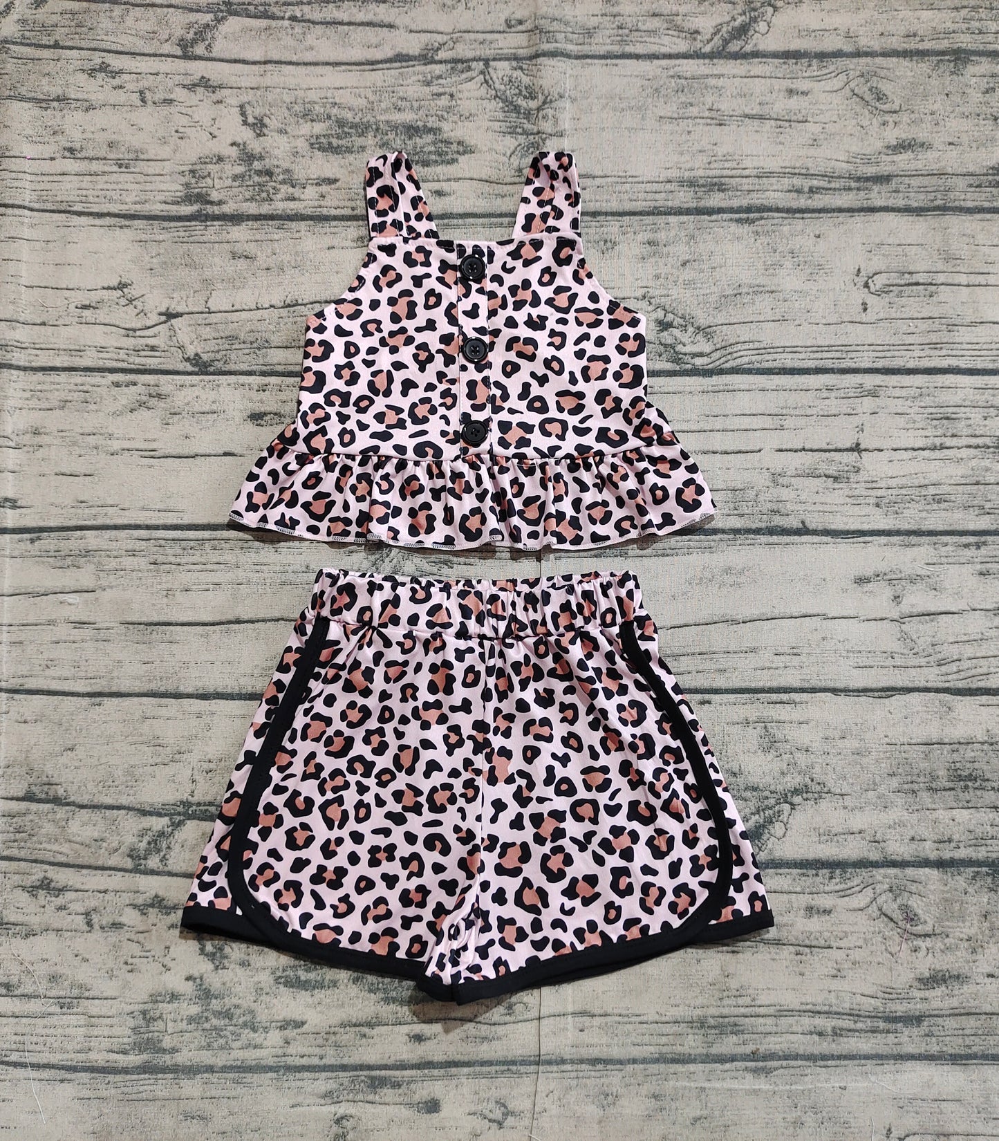 GSSO2053  Baby Girls Leopard Straps Top Shorts Clothes Sets   D 3.20