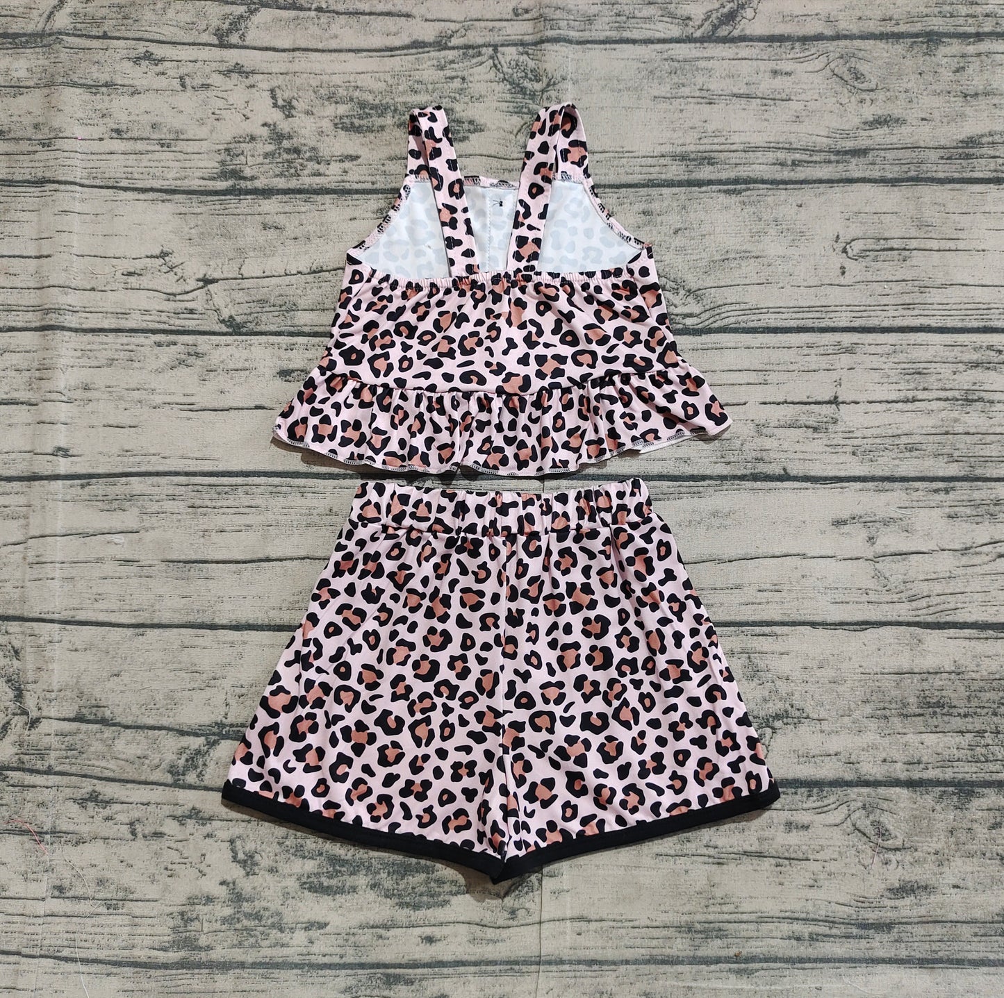GSSO2053  Baby Girls Leopard Straps Top Shorts Clothes Sets   D 3.20