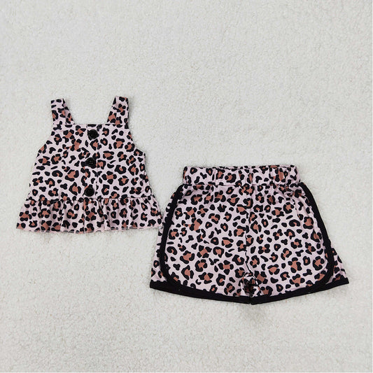 GSSO2053  Baby Girls Leopard Straps Top Shorts Clothes Sets   D 3.20