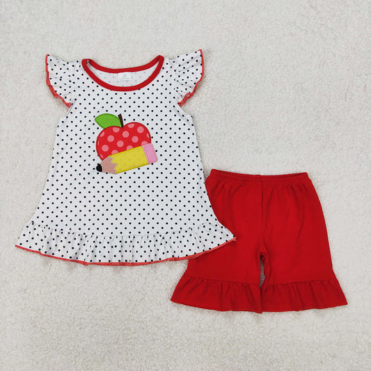GSSO2071  Baby Girls Back To School Apple Pencel Tunic Top Shorts Clothes Sets  D 3.15