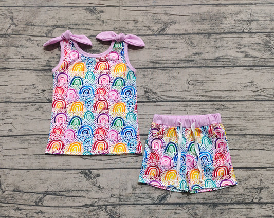 presale GSSO2085   Baby Girls Rainbow Colorful Bow Top Shorts Clothes Sets D 3.12