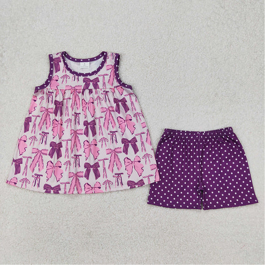 GSSO2105  Baby Girls Purple Bows Tunic Top Dots Shorts Clothes Sets D 3.21