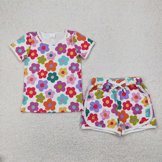 GSSO2142 Baby Girls Colorful Flowers Top Shorts Clothes Sets   D 4.8