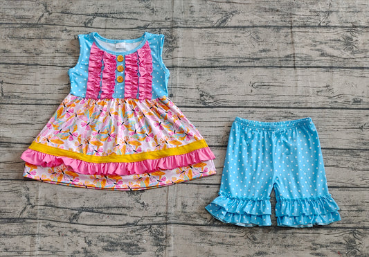 presale GSSO2199 Butterfly Pink Lace Polka Dot Sleeveless Shorts Set  D3.18