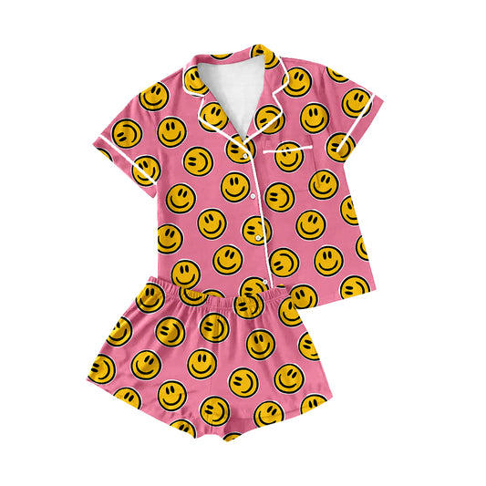 presale GSSO2202 Adult Women Pinbk Smiles Lapel Buttons Tops Shorts Pajamas  2025 2.15