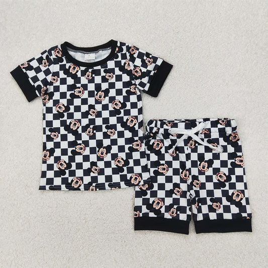 GSSO2233 Baby Girls Black Checkered Mouse Top Tee Shorts Clothes Sets  D 3.31
