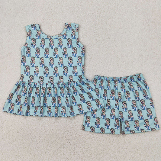 GSSO2234 Baby Girls Cartoon Princess Sister Top Tee Shorts Clothes Sets  D 3.31